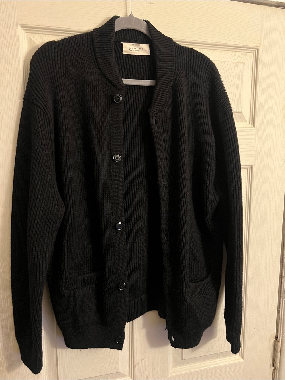Zara Men's Black Ribbed Button-Up Cardigan